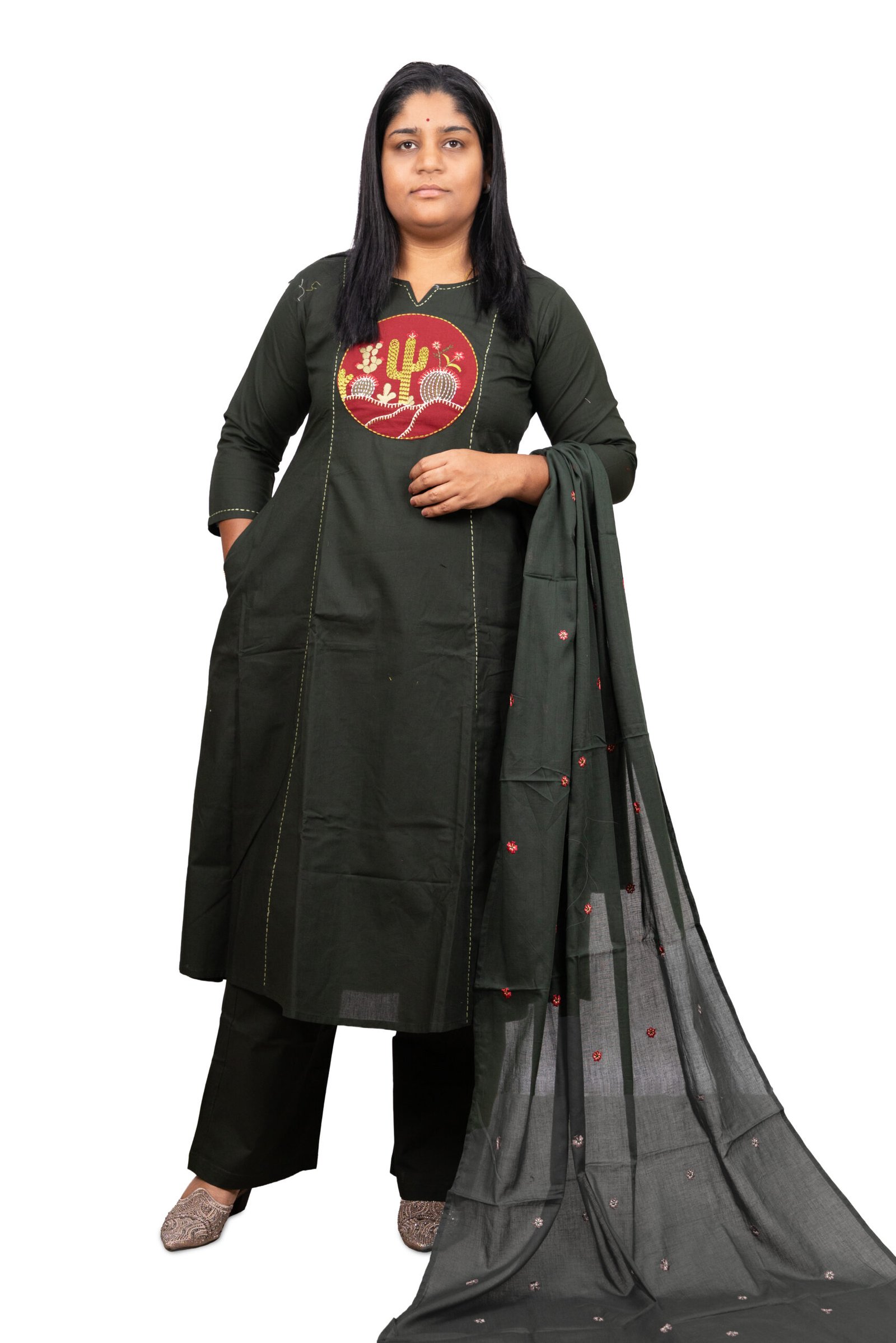 Banglore Fashions Women's Printed Round Neck Work Kurti - Green